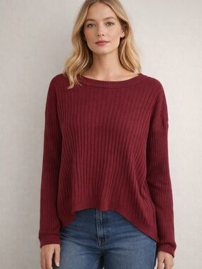 Knitz For Love And Lemons Ribbed Crewneck Sweater Wine burgundy size medium
